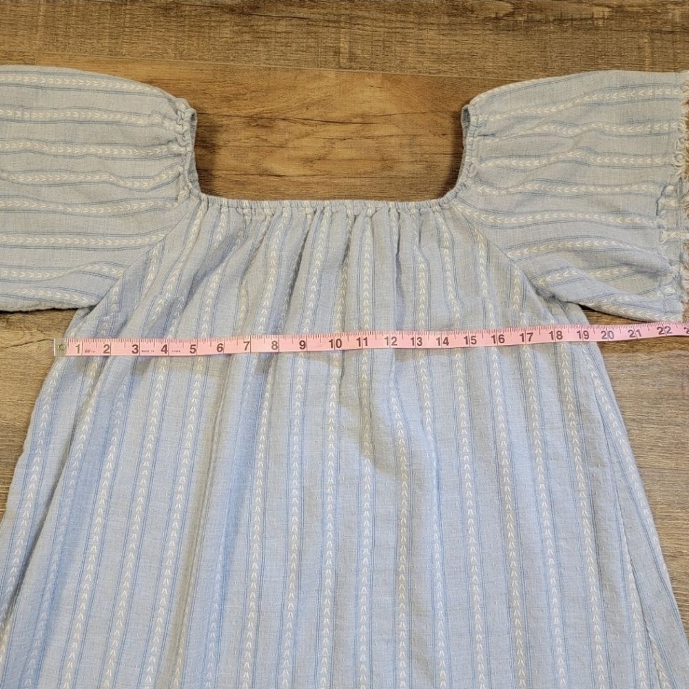 Mustard Seed Tunic Top Blouse Blue and White Stripe Size Large Square Neckline - Picture 4 of 10